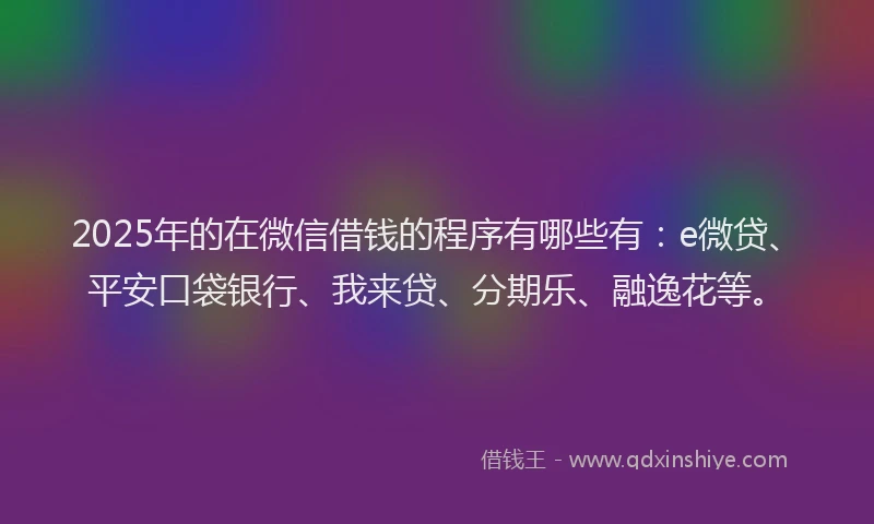 2025年的在微信借钱的程序有哪些有：e微贷、平安口袋银行、我来贷、分期乐、融逸花等。