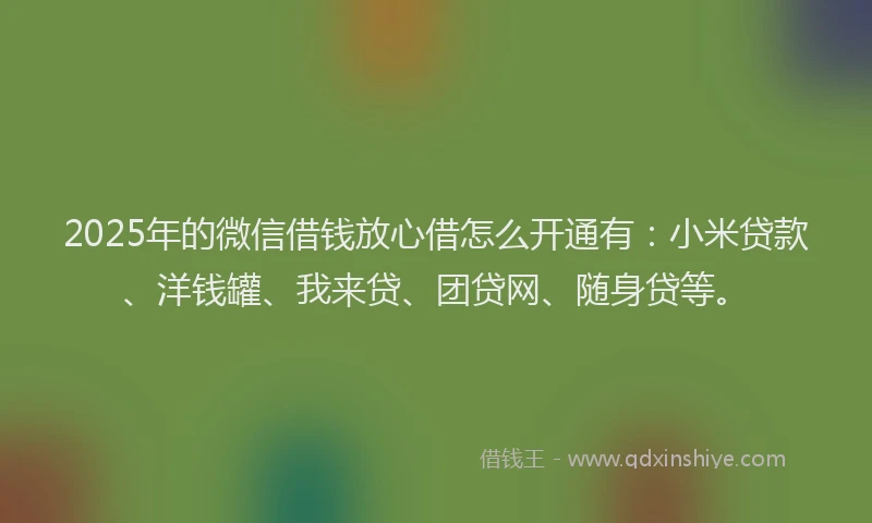 2025年的微信借钱放心借怎么开通有：小米贷款、洋钱罐、我来贷、团贷网、随身贷等。