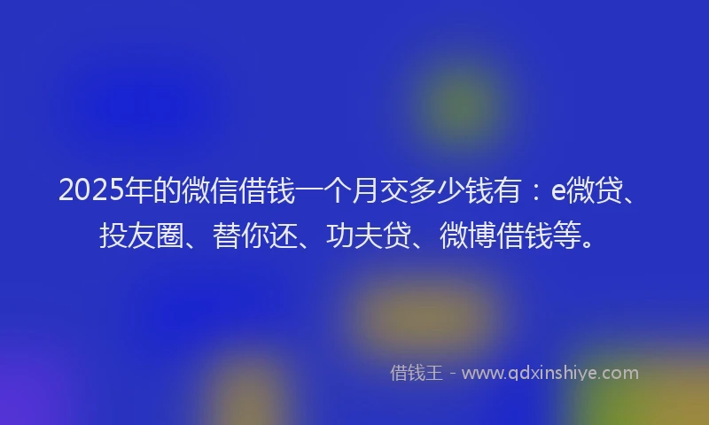 2025年的微信借钱一个月交多少钱有：e微贷、投友圈、替你还、功夫贷、微博借钱等。