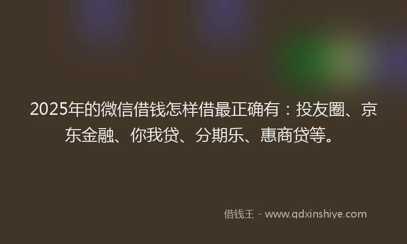 2025年的微信借钱怎样借最正确有：投友圈、京东金融、你我贷、分期乐、惠商贷等。