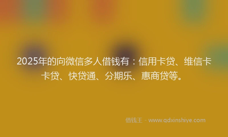 2025年的向微信多人借钱有：信用卡贷、维信卡卡贷、快贷通、分期乐、惠商贷等。