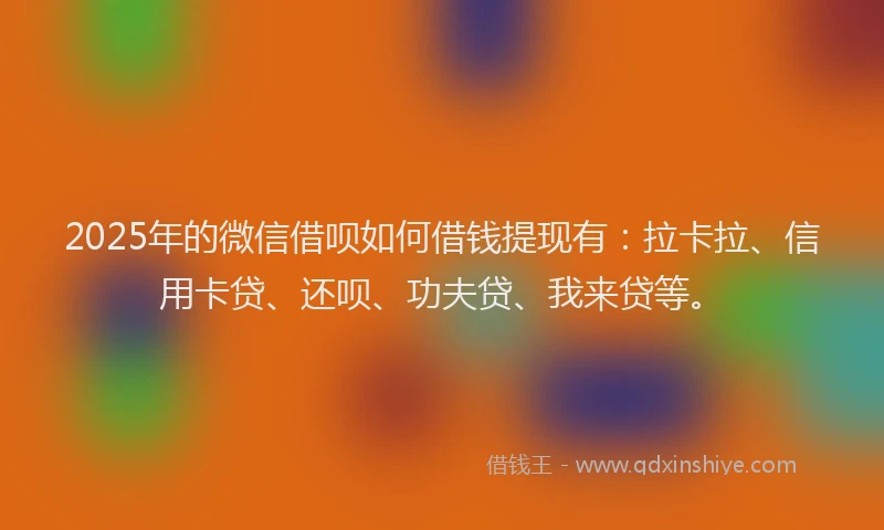 2025年的微信借呗如何借钱提现有：拉卡拉、信用卡贷、还呗、功夫贷、我来贷等。