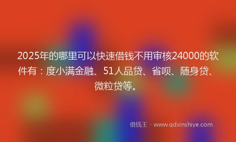 2025年的哪里可以快速借钱不用审核24000的软件有：度小满金融、51人品贷、省呗、随身贷、微粒贷等。