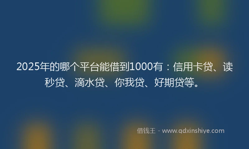 2025年的哪个平台能借到1000有：信用卡贷、读秒贷、滴水贷、你我贷、好期贷等。