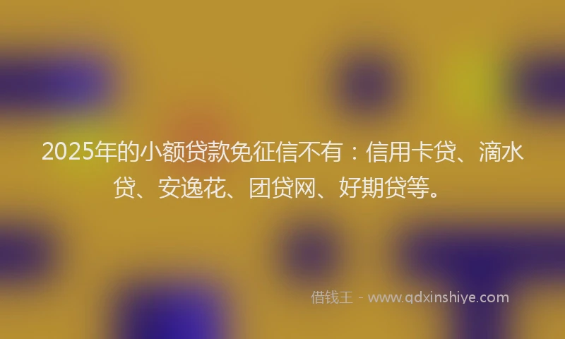 2025年的小额贷款免征信不有：信用卡贷、滴水贷、安逸花、团贷网、好期贷等。