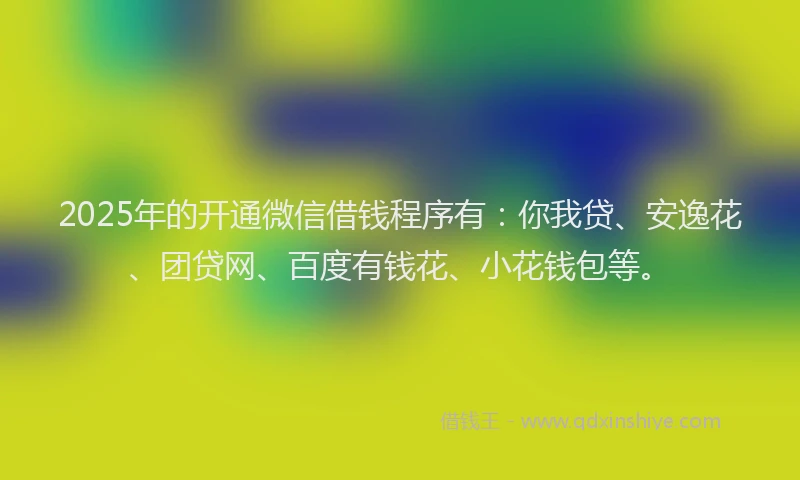 2025年的开通微信借钱程序有：你我贷、安逸花、团贷网、百度有钱花、小花钱包等。