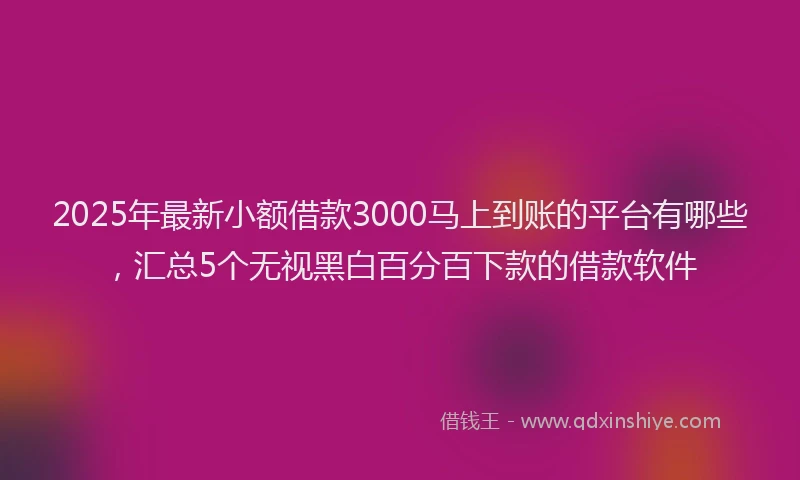 2025年最新小额借款3000马上到账的平台有哪些，汇总5个无视黑白百分百下款的借款软件