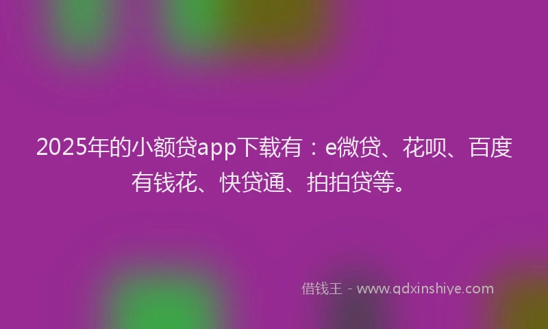 2025年的小额贷app下载有：e微贷、花呗、百度有钱花、快贷通、拍拍贷等。