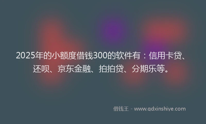 2025年的小额度借钱300的软件有：信用卡贷、还呗、京东金融、拍拍贷、分期乐等。