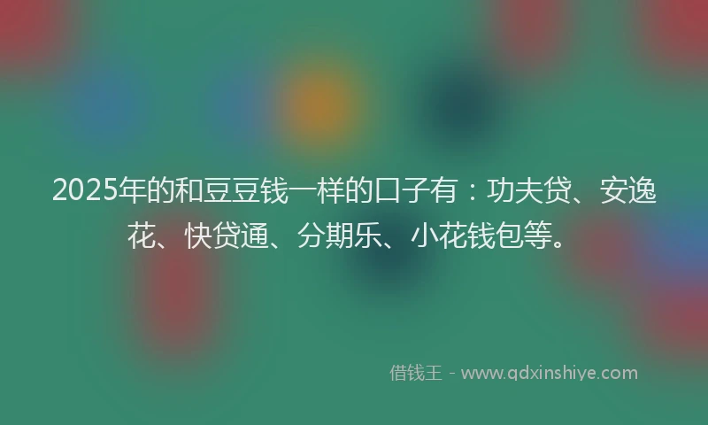 2025年的和豆豆钱一样的口子有：功夫贷、安逸花、快贷通、分期乐、小花钱包等。