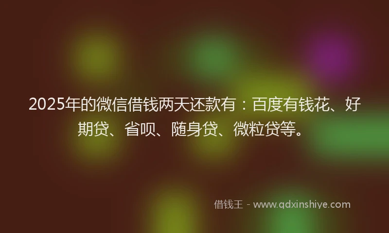 2025年的微信借钱两天还款有:百度有钱花、好期贷、省呗、随身贷、微粒贷等。