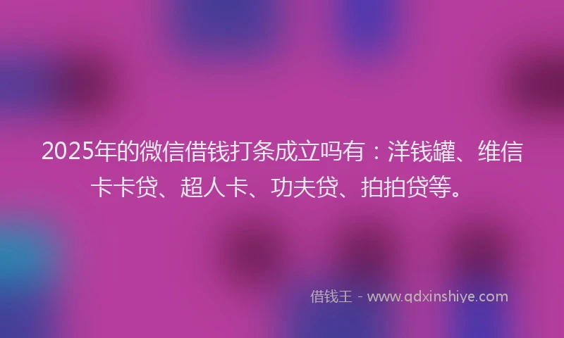 2025年的微信借钱打条成立吗有：洋钱罐、维信卡卡贷、超人卡、功夫贷、拍拍贷等。