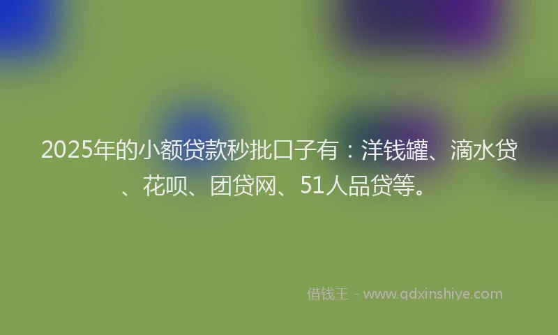 2025年的小额贷款秒批口子有：洋钱罐、滴水贷、花呗、团贷网、51人品贷等。