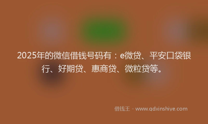 2025年的微信借钱号码有：e微贷、平安口袋银行、好期贷、惠商贷、微粒贷等。