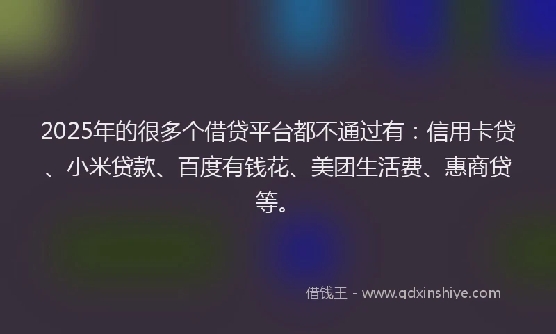 2025年的很多个借贷平台都不通过有：信用卡贷、小米贷款、百度有钱花、美团生活费、惠商贷等。