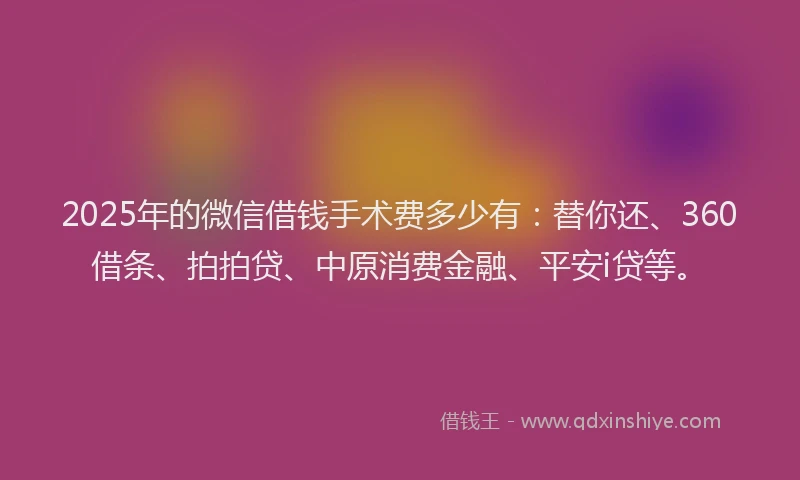 2025年的微信借钱手术费多少有：替你还、360借条、拍拍贷、中原消费金融、平安i贷等。