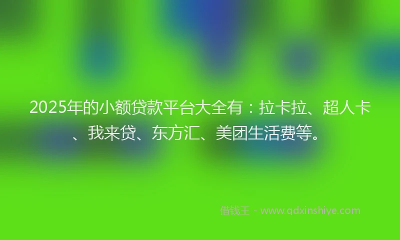 2025年的小额贷款平台大全有：拉卡拉、超人卡、我来贷、东方汇、美团生活费等。