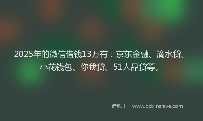 2025年的微信借钱13万有：京东金融、滴水贷、小花钱包、你我贷、51人品贷等。