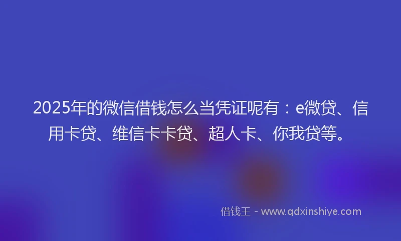 2025年的微信借钱怎么当凭证呢有：e微贷、信用卡贷、维信卡卡贷、超人卡、你我贷等。