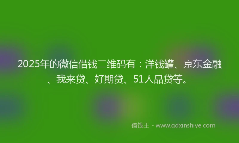 2025年的微信借钱二维码有：洋钱罐、京东金融、我来贷、好期贷、51人品贷等。