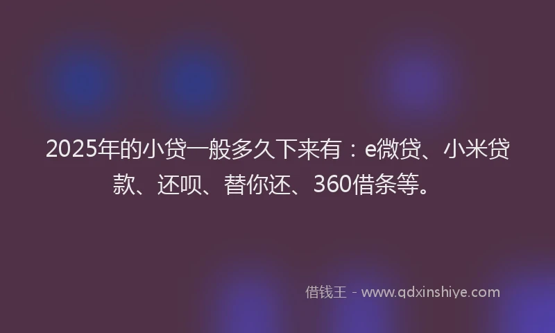 2025年的小贷一般多久下来有：e微贷、小米贷款、还呗、替你还、360借条等。