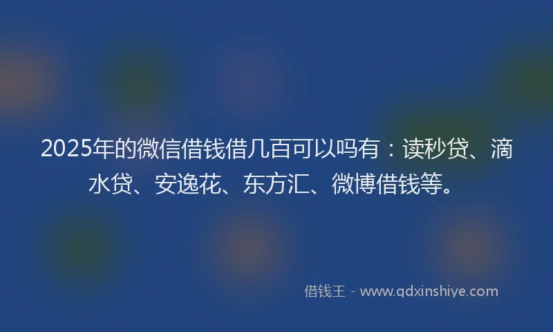 2025年的微信借钱借几百可以吗有：读秒贷、滴水贷、安逸花、东方汇、微博借钱等。