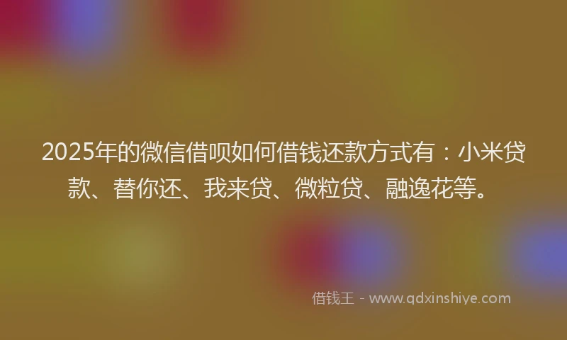 2025年的微信借呗如何借钱还款方式有：小米贷款、替你还、我来贷、微粒贷、融逸花等。