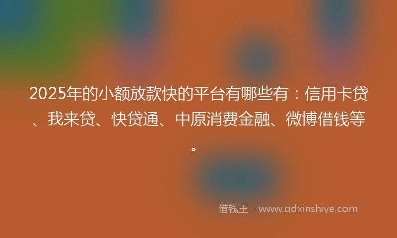 2025年的小额放款快的平台有哪些有：信用卡贷、我来贷、快贷通、中原消费金融、微博借钱等。
