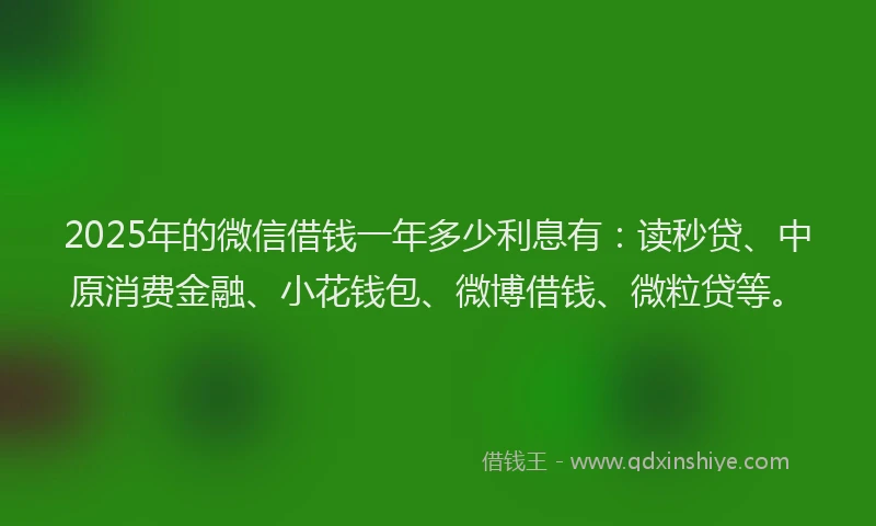 2025年的微信借钱一年多少利息有：读秒贷、中原消费金融、小花钱包、微博借钱、微粒贷等。