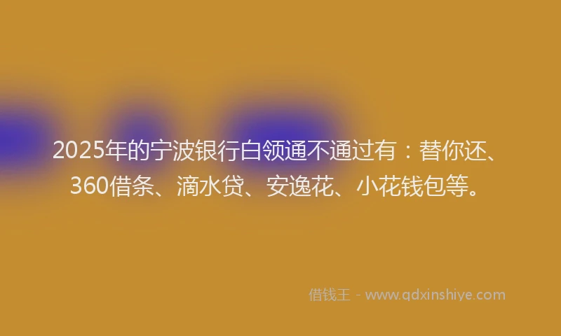 2025年的宁波银行白领通不通过有：替你还、360借条、滴水贷、安逸花、小花钱包等。