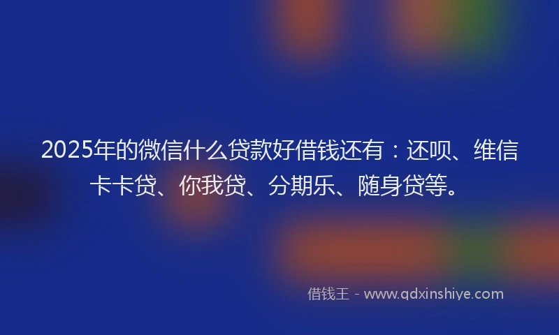 2025年的微信什么贷款好借钱还有：还呗、维信卡卡贷、你我贷、分期乐、随身贷等。