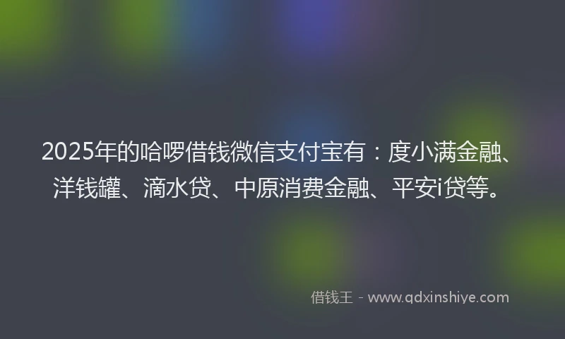 2025年的哈啰借钱微信支付宝有：度小满金融、洋钱罐、滴水贷、中原消费金融、平安i贷等。