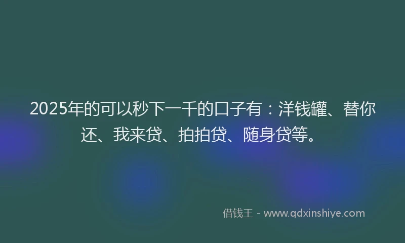 2025年的可以秒下一千的口子有：洋钱罐、替你还、我来贷、拍拍贷、随身贷等。