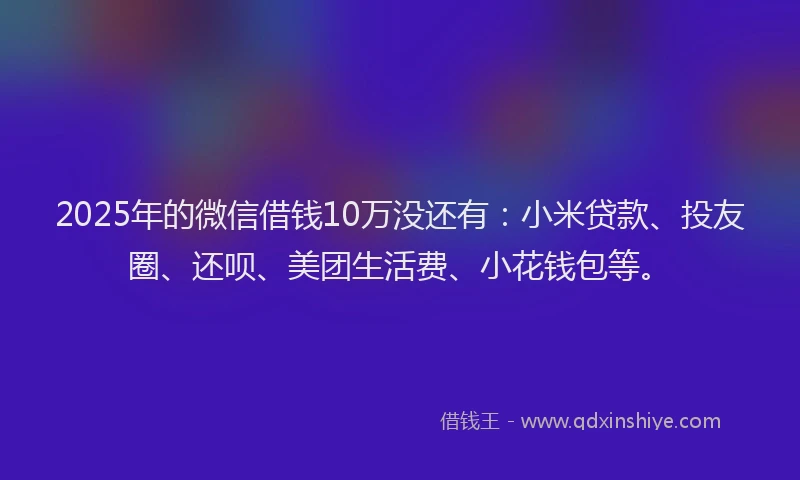 2025年的微信借钱10万没还有：小米贷款、投友圈、还呗、美团生活费、小花钱包等。