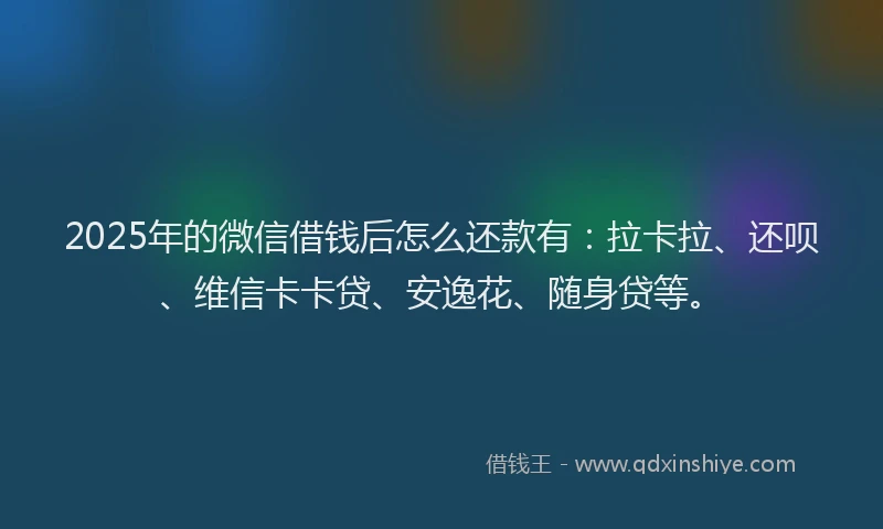 2025年的微信借钱后怎么还款有：拉卡拉、还呗、维信卡卡贷、安逸花、随身贷等。