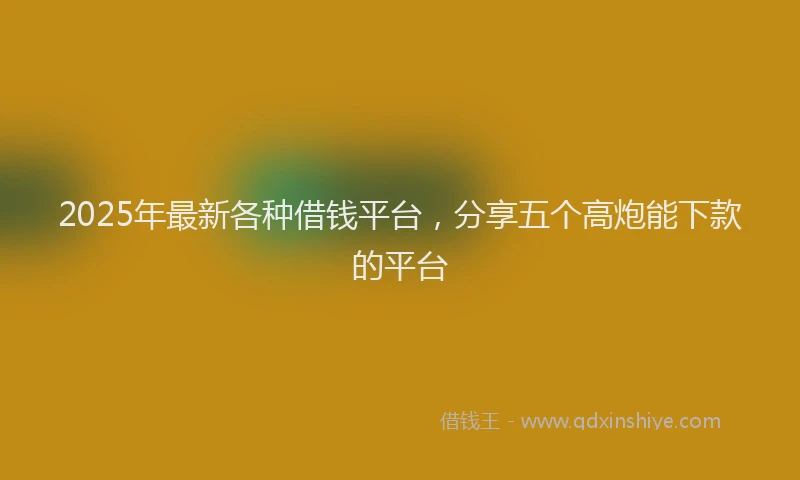 2025年最新各种借钱平台，分享五个高炮能下款的平台