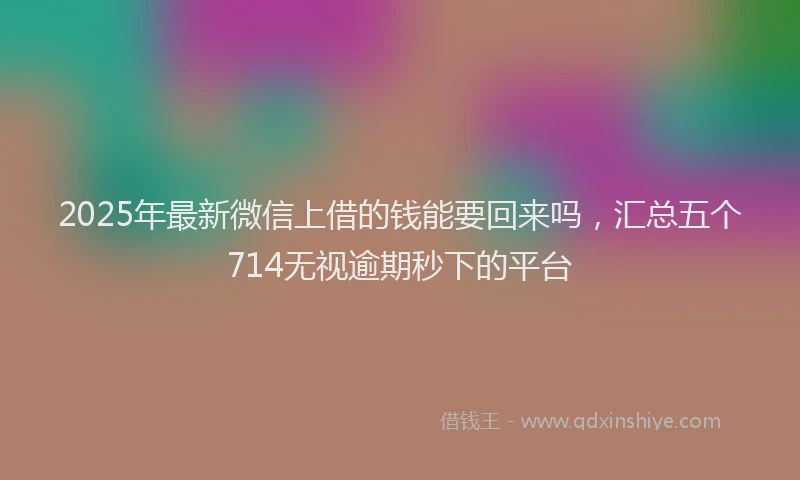 2025年最新微信上借的钱能要回来吗，汇总五个714无视逾期秒下的平台