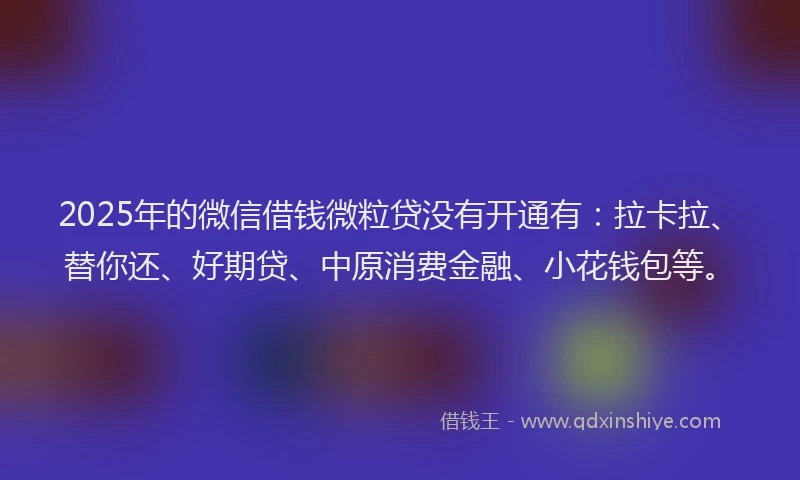 2025年的微信借钱微粒贷没有开通有：拉卡拉、替你还、好期贷、中原消费金融、小花钱包等。