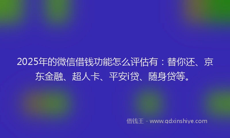 2025年的微信借钱功能怎么评估有：替你还、京东金融、超人卡、平安i贷、随身贷等。