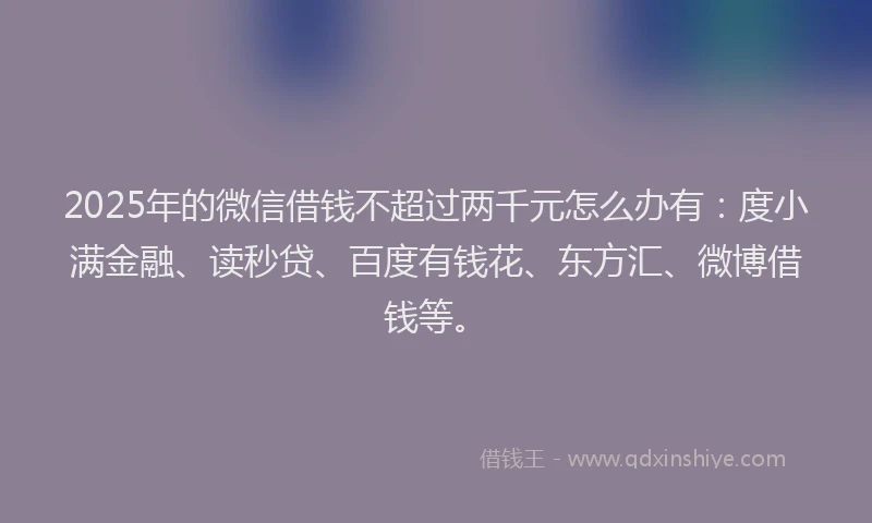 2025年的微信借钱不超过两千元怎么办有：度小满金融、读秒贷、百度有钱花、东方汇、微博借钱等。
