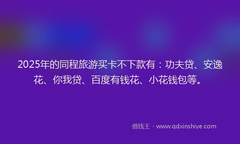 2025年的同程旅游买卡不下款有：功夫贷、安逸花、你我贷、百度有钱花、小花钱包等。