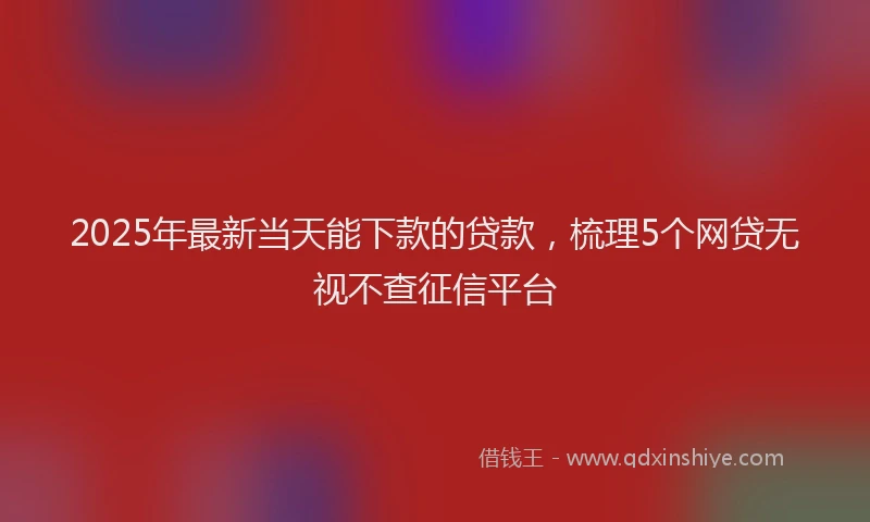 2025年最新当天能下款的贷款，梳理5个网贷无视不查征信平台