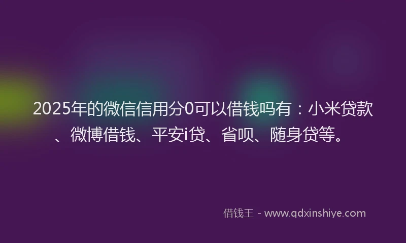 2025年的微信信用分0可以借钱吗有：小米贷款、微博借钱、平安i贷、省呗、随身贷等。