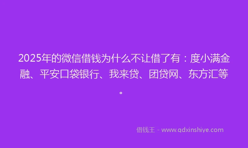 2025年的微信借钱为什么不让借了有：度小满金融、平安口袋银行、我来贷、团贷网、东方汇等。