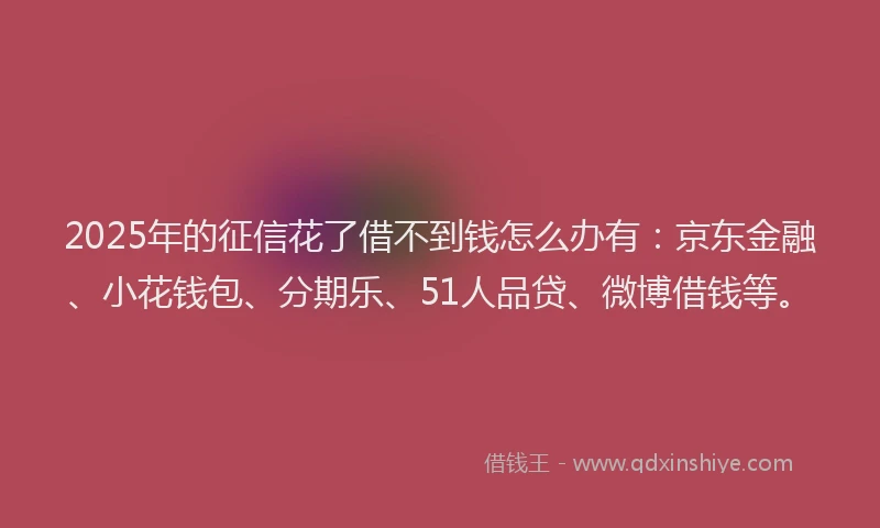 2025年的征信花了借不到钱怎么办有：京东金融、小花钱包、分期乐、51人品贷、微博借钱等。