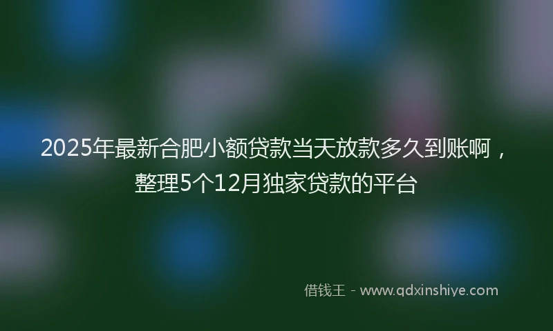 2025年最新合肥小额贷款当天放款多久到账啊，整理5个12月独家贷款的平台