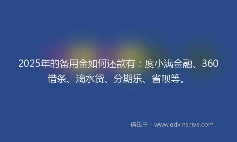 2025年的备用金如何还款有：度小满金融、360借条、滴水贷、分期乐、省呗等。