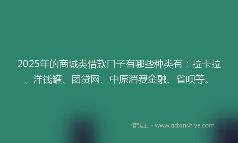2025年的商城类借款口子有哪些种类有：拉卡拉、洋钱罐、团贷网、中原消费金融、省呗等。