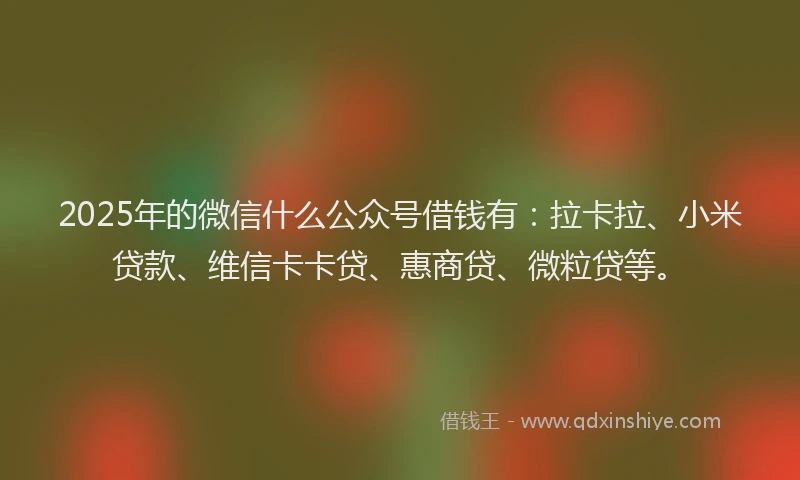 2025年的微信什么公众号借钱有：拉卡拉、小米贷款、维信卡卡贷、惠商贷、微粒贷等。