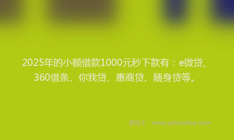 2025年的小额借款1000元秒下款有：e微贷、360借条、你我贷、惠商贷、随身贷等。